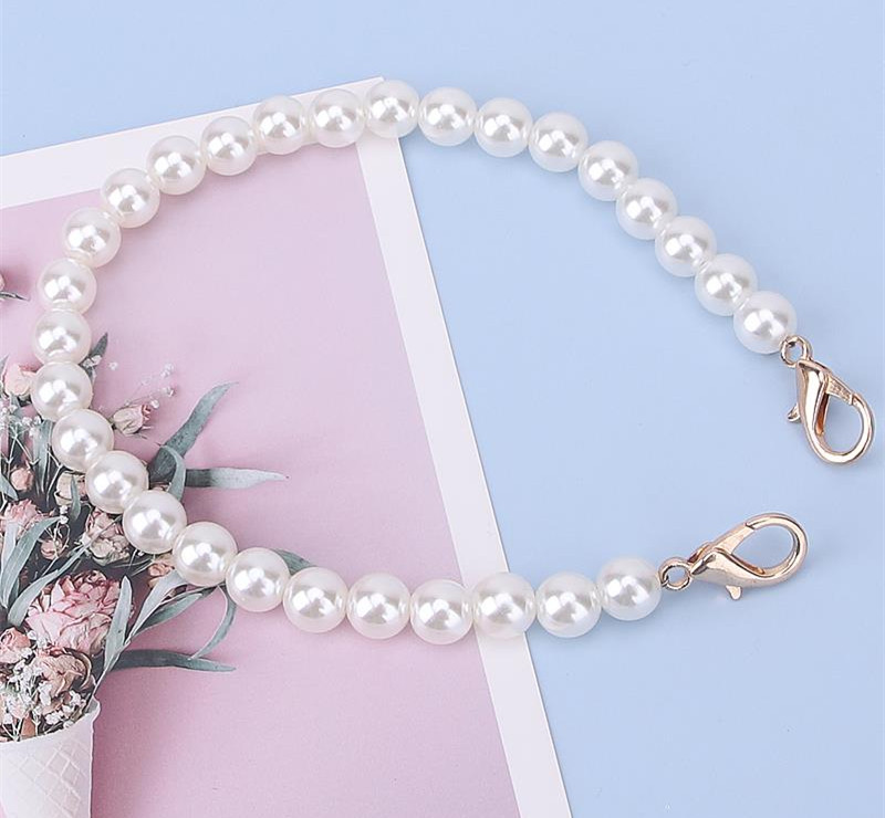 TEHAUX 2pcs Imitation Pearl Beads Purse Chain Replacement Short Pearl Necklace 110cm Plastic Handbag Strap DIY Clutches Handles with Lobster Clasp